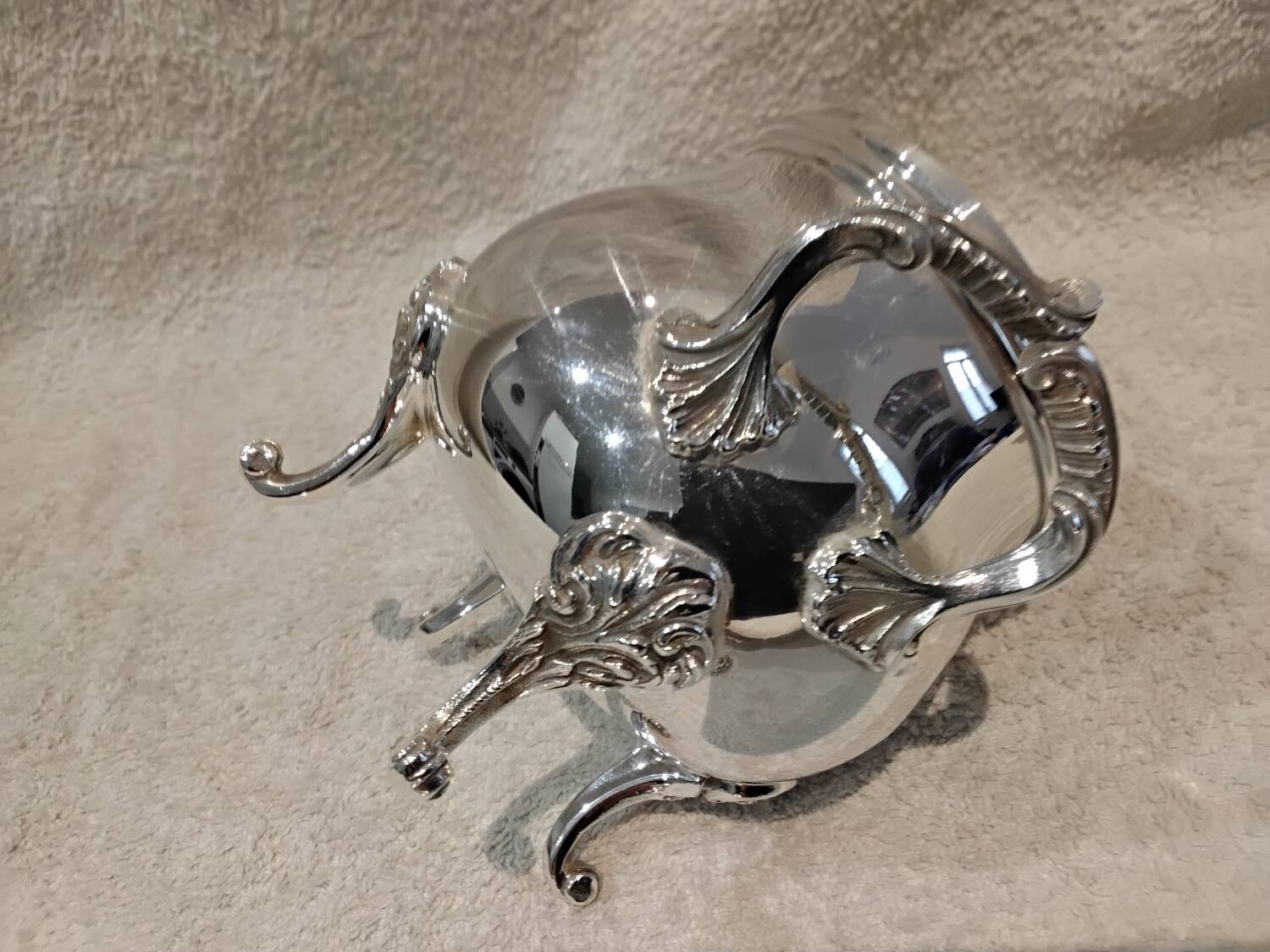 Silver-plated metal sugar bowl by Christofle silversmiths, Marly rocaille pattern