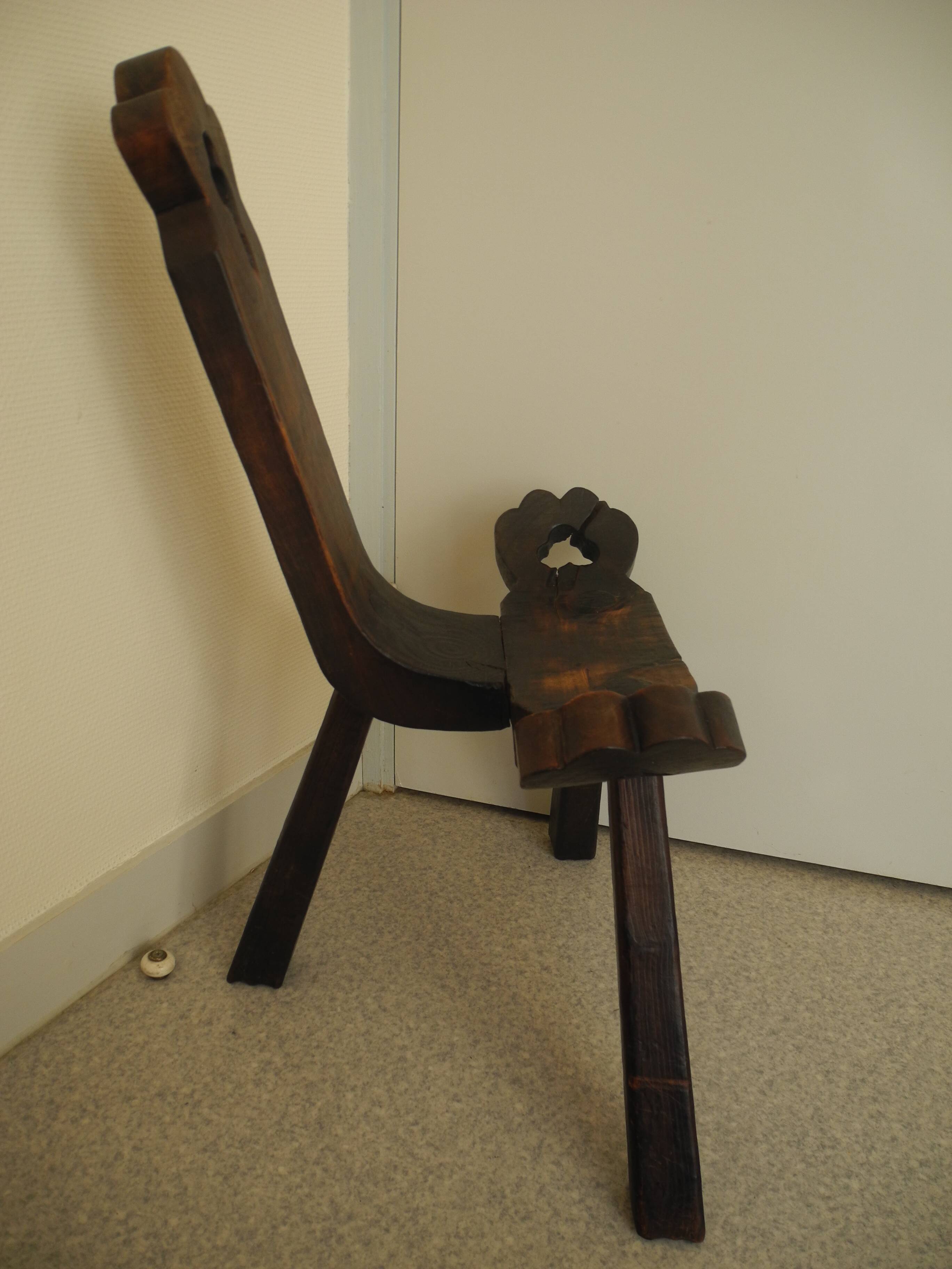 vintage tripod chair brutalist wood decor 50s brutalist
