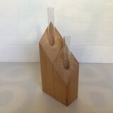 Paire de soliflores éprouvettes losange en bois scandinave