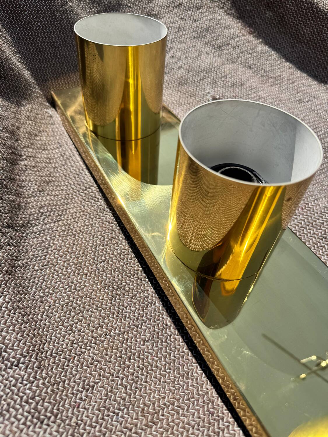 Minimalist 60s brass wall light with 3 sockets by Beisl Leuchte, Germany