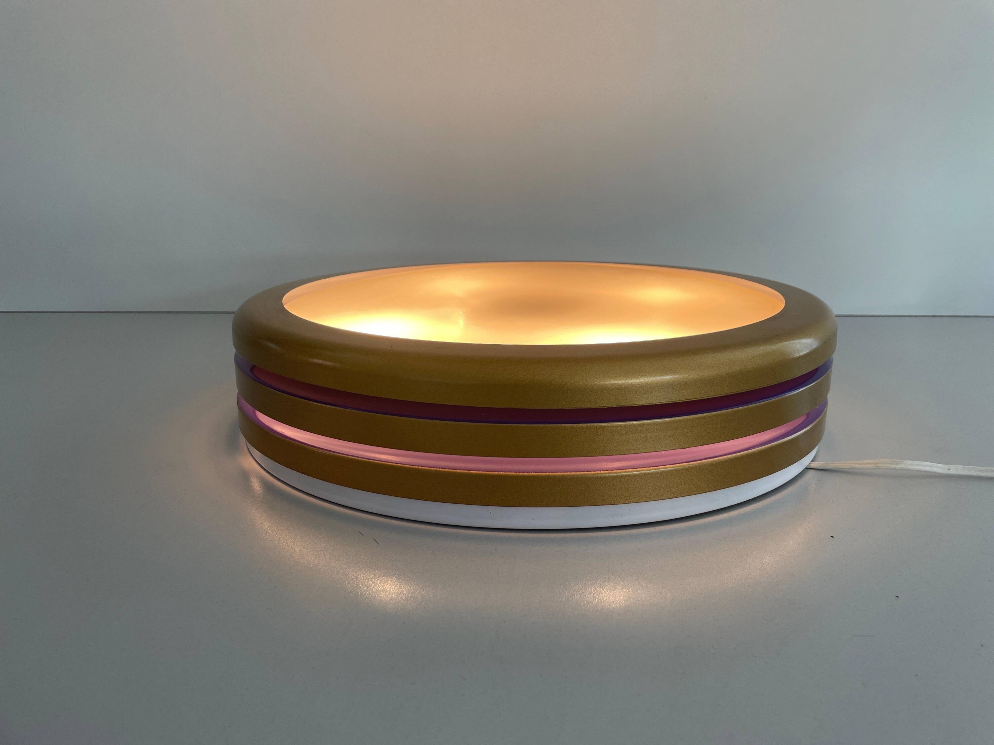 Design/One, flush lamp in glass, gold and brown metal, 1960s, Germany