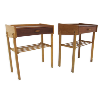 Set of 2 teak and oak bedside tables, Sweden, 1960