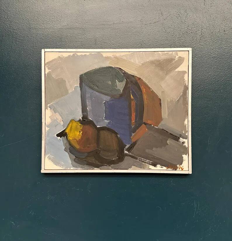 Original Swedish Oil on Canvas – “Blue Jug” by Stig Delang – Signed – Vintage & Framed