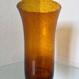 Large amber bubble glass vase from the 60s