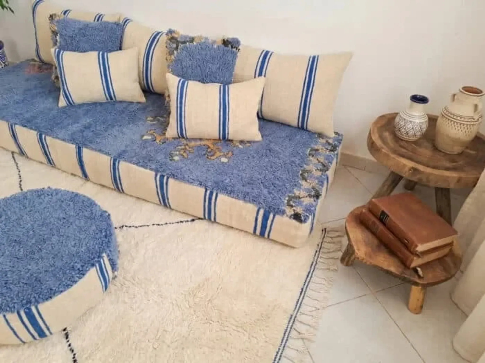 Handwoven Moroccan floor sofa set with Berber wool.