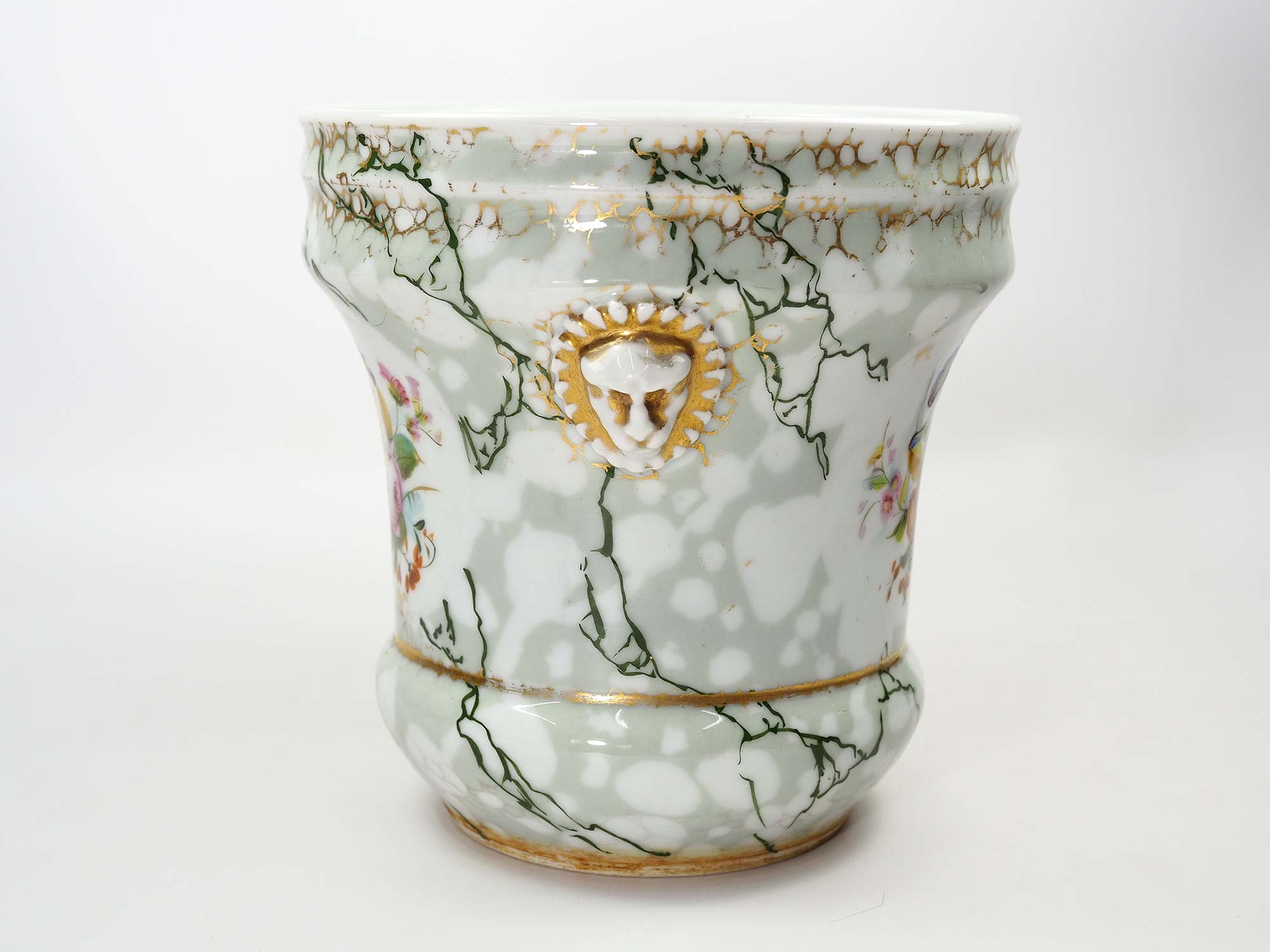Antique Porcelain planter hand painted with mascarons with lion's head in relief-nineteenth century