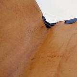 Mid century leather and wood folding armchair, 1950s