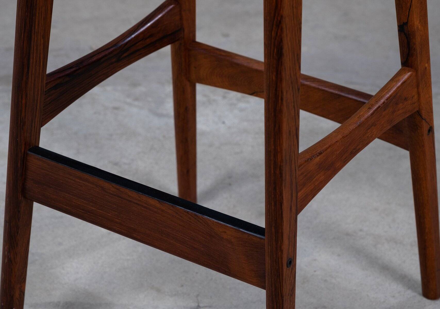 Mid-Century Bar Stools in Rosewood and Leather by Erik Buch for Dyrlund, Set of 4