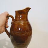 Ancien pichet cruche en grès marron vernissé H 20.5 cm