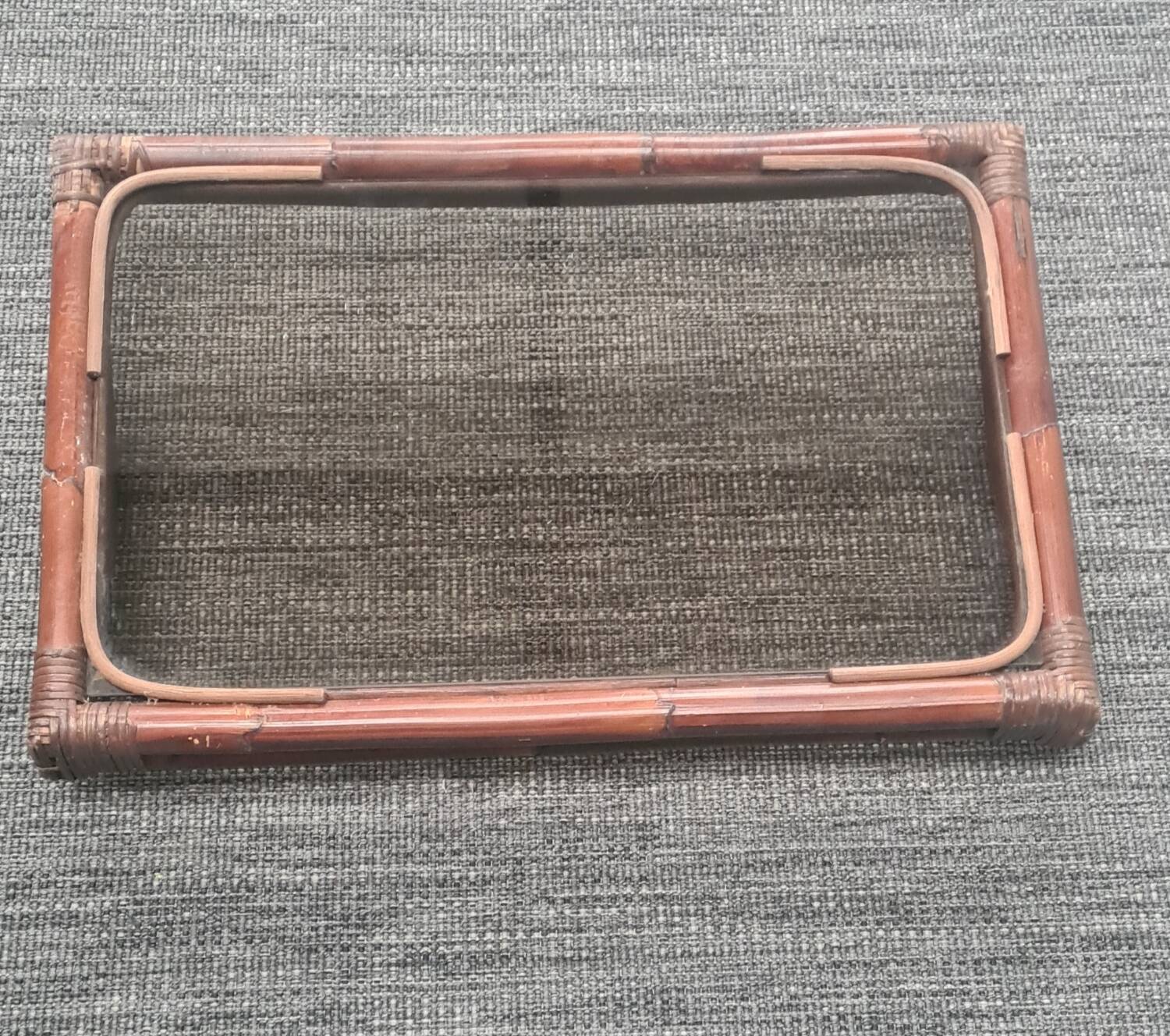 Rattan, bamboo and smoked glass tray