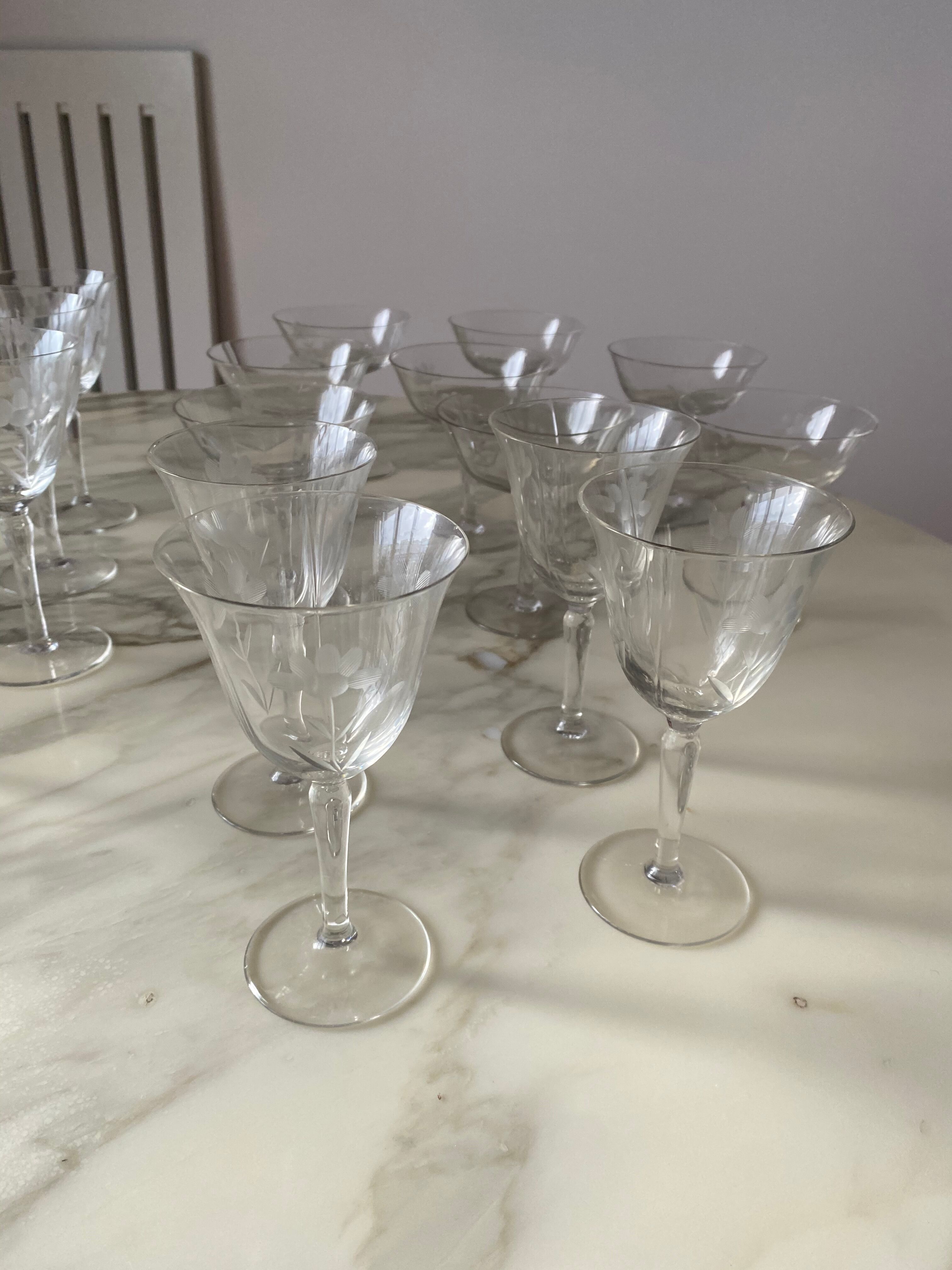 Engraved crystal glass service