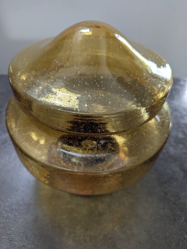 Ancien plafonnier lampe à poser globe verre ambré bullé Bahaus Art déc