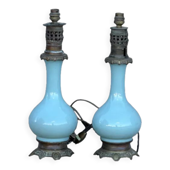 Pair of celadon porcelain lamps