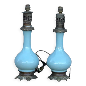 Paire de lampes en porcelaine céladon