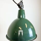 Industrial green enamel factory lamp with cast iron top, 1960s