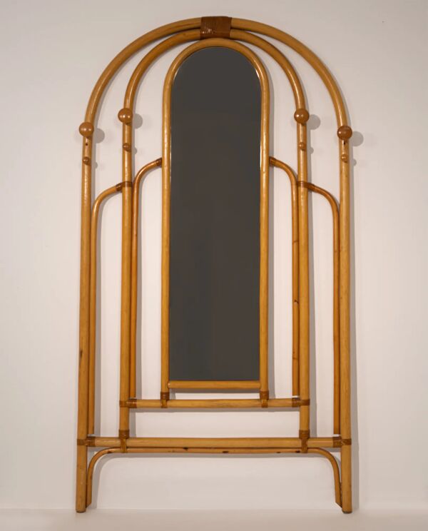 Miroir en rotin Malacca et porte-manteau, années 1960