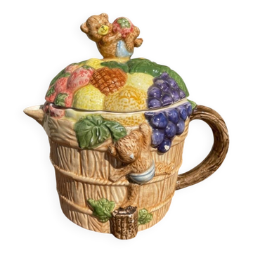 Vintage fruit and bear barbotine teapot