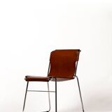 Set of 4 vintage Italian chrome & leather chairs 1970s