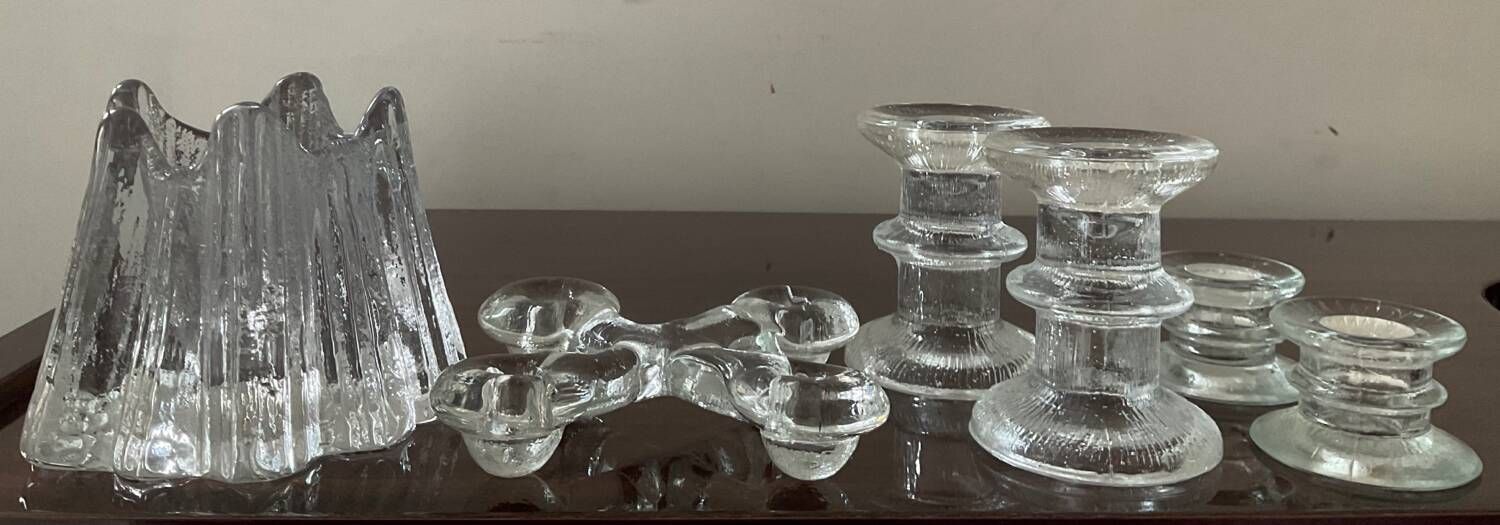 Series 6 vintage candlesticks pressed molded glass paste