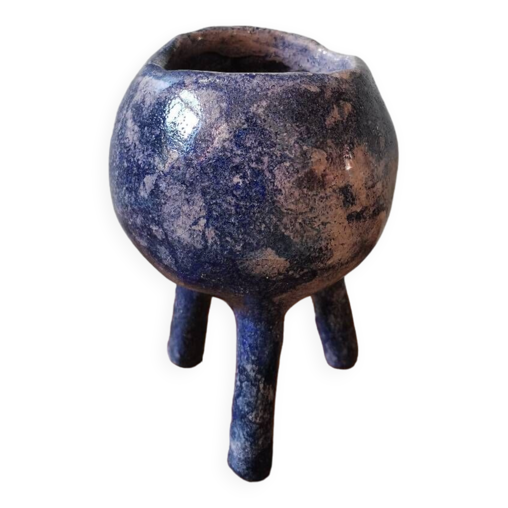 Pot for flower plants tripod artisanal ceramic vintage style design