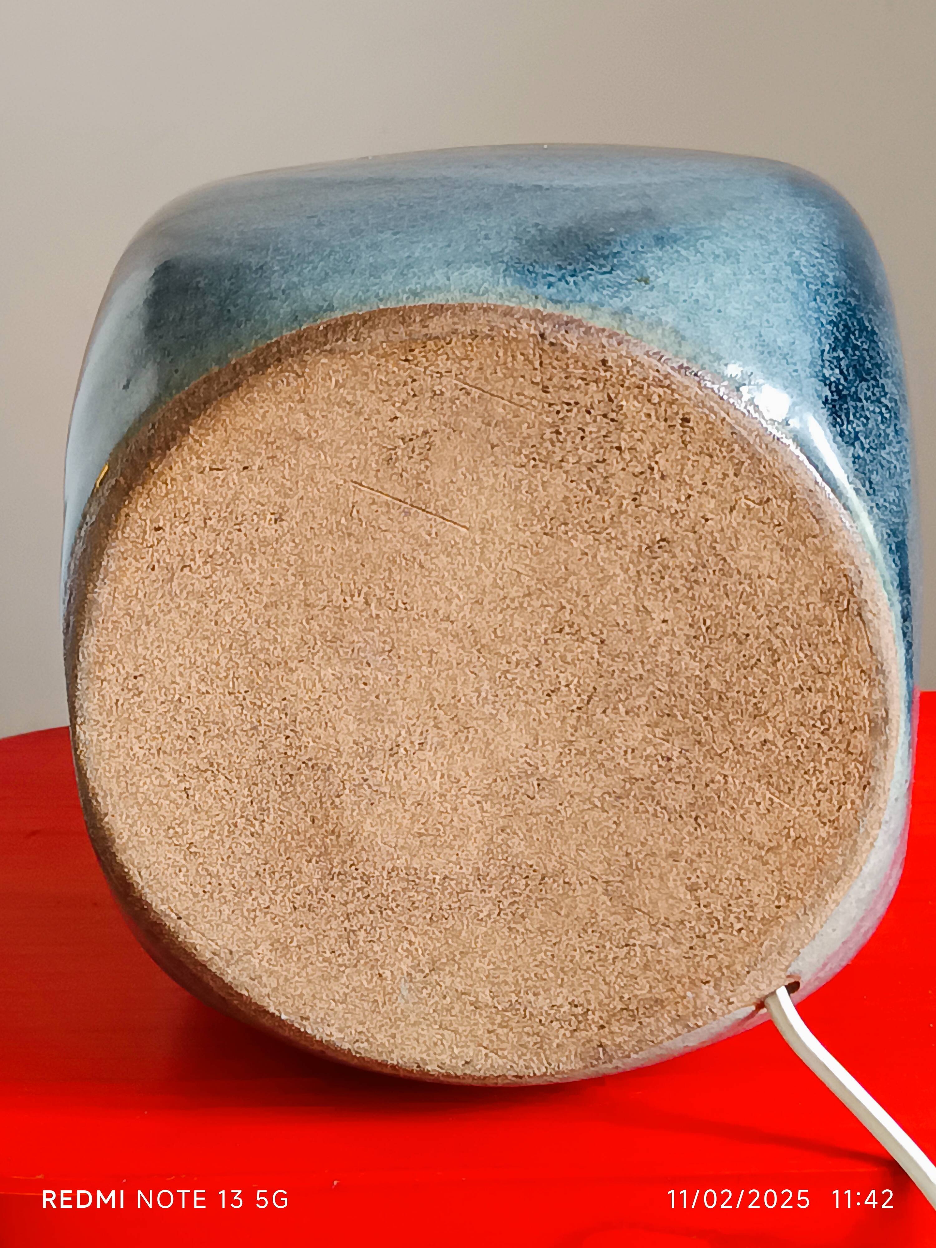 handmade lamp base glazed stoneware 70s blue