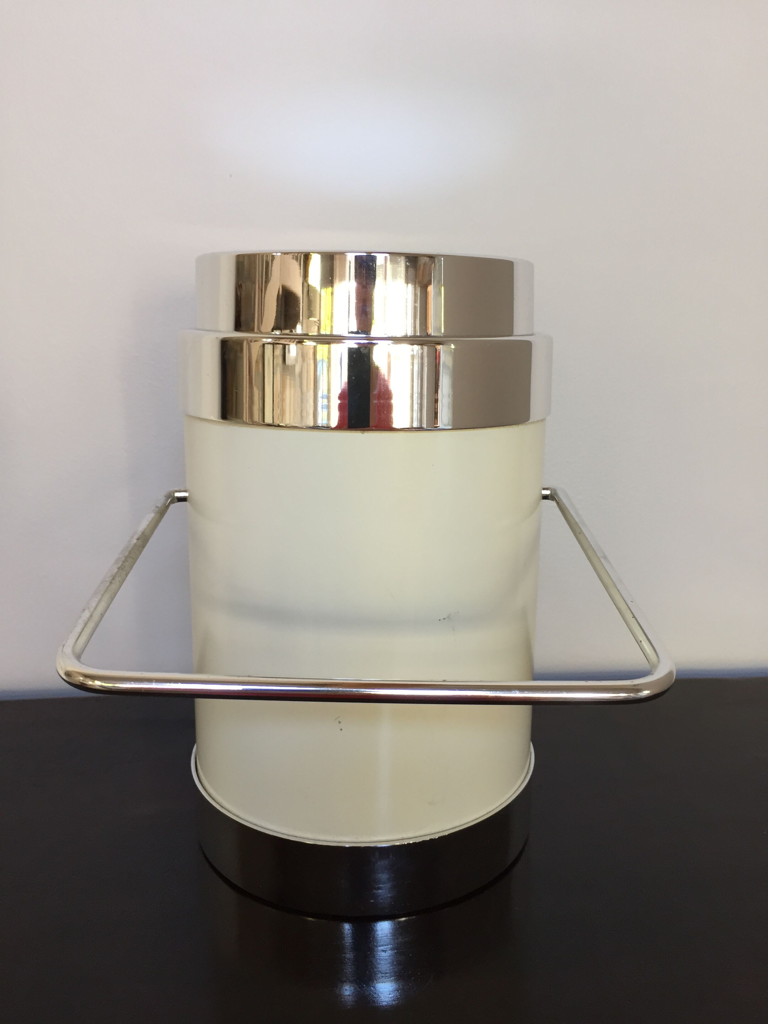 Bucket with vintage white and aluminum ice cream