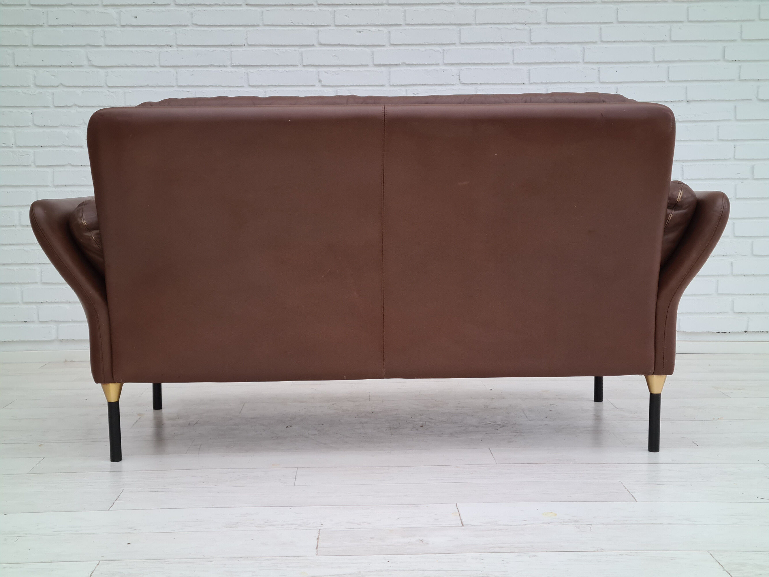 Danish 2-seater sofa, original brown leather, 70s