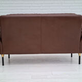 Danish 2-seater sofa, original brown leather, 70s
