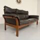 Vintage black leather Dreipunkt Scala design 3-seater sofa in teak.
