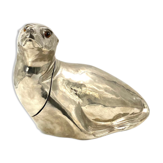 Franco Lapini, silverplate Seal refroidisseur de vin / seau à glace, années 1970 Italie