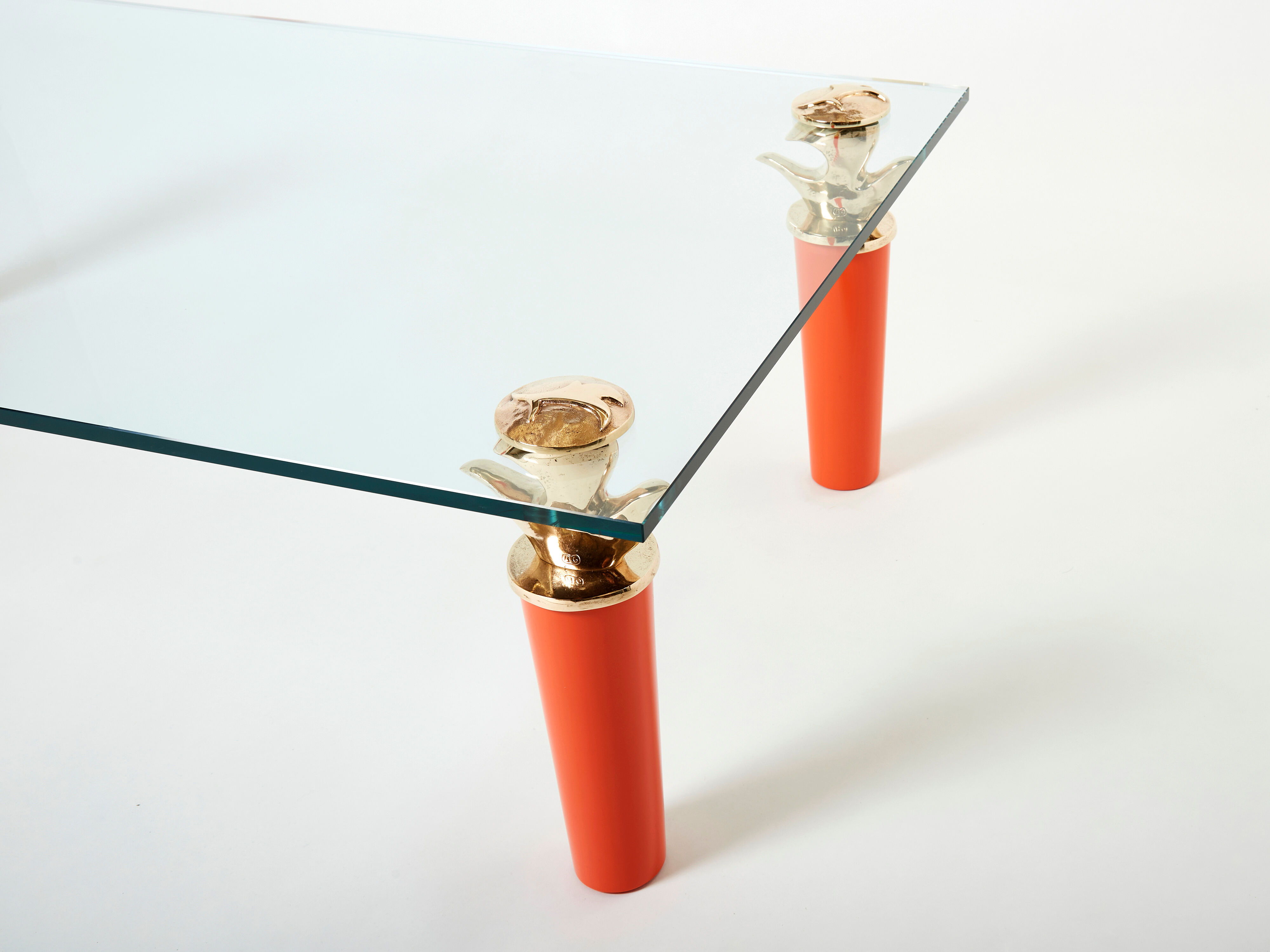 Rare coffee table lacquer orange bronze glass signed Garouste & Bonetti 1995