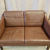 Danish vintage 2 seater brown leather sofa  1960s