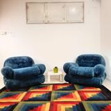 Pair of armchair - vintage - 1960s / 70s - petrol blue color.