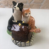Salt shaker, pepper and mustard maker, dog, cat