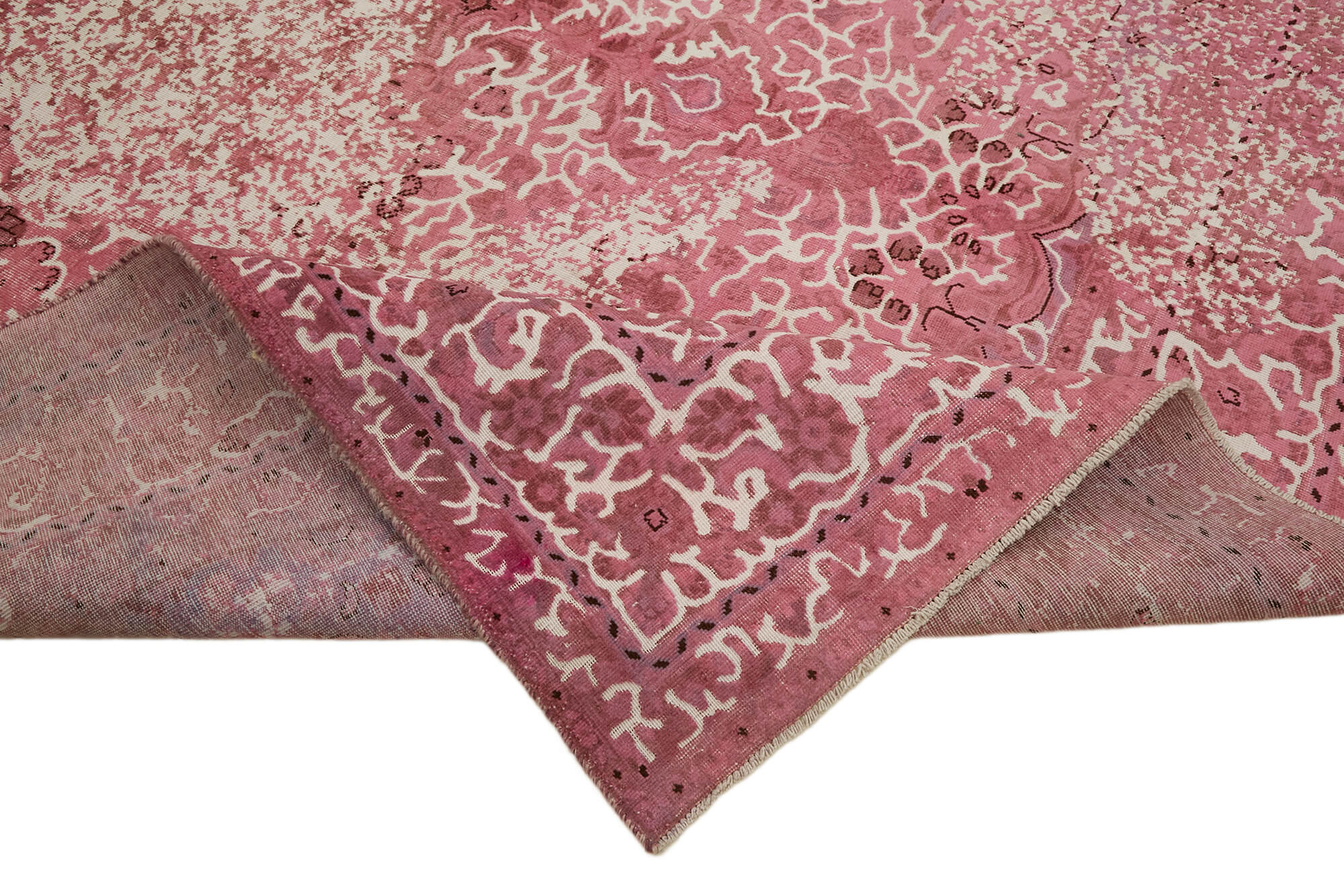 Handmade oriental unique 1980s pink wool carpet