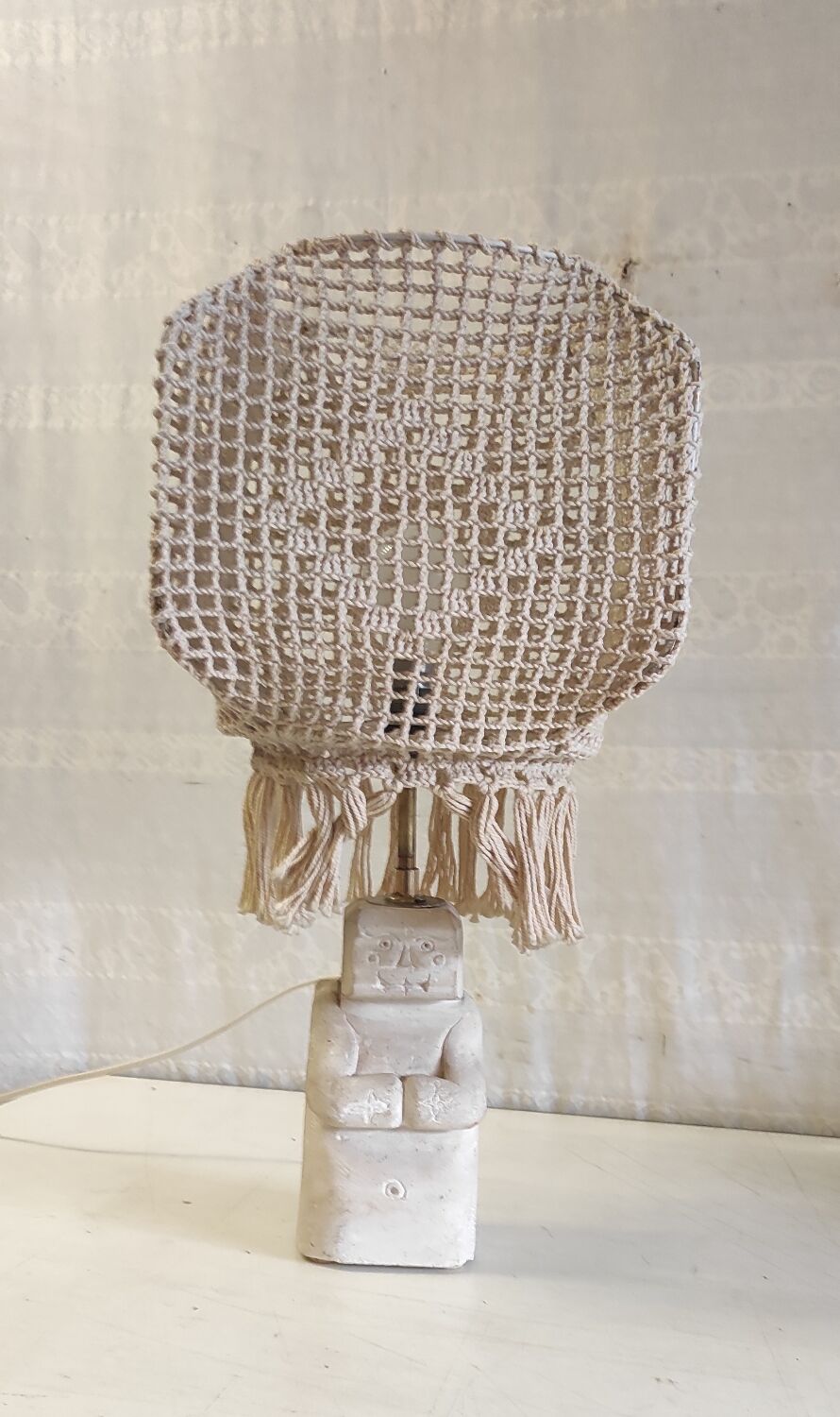 Table lamp statuette in limestone - mid 20th century