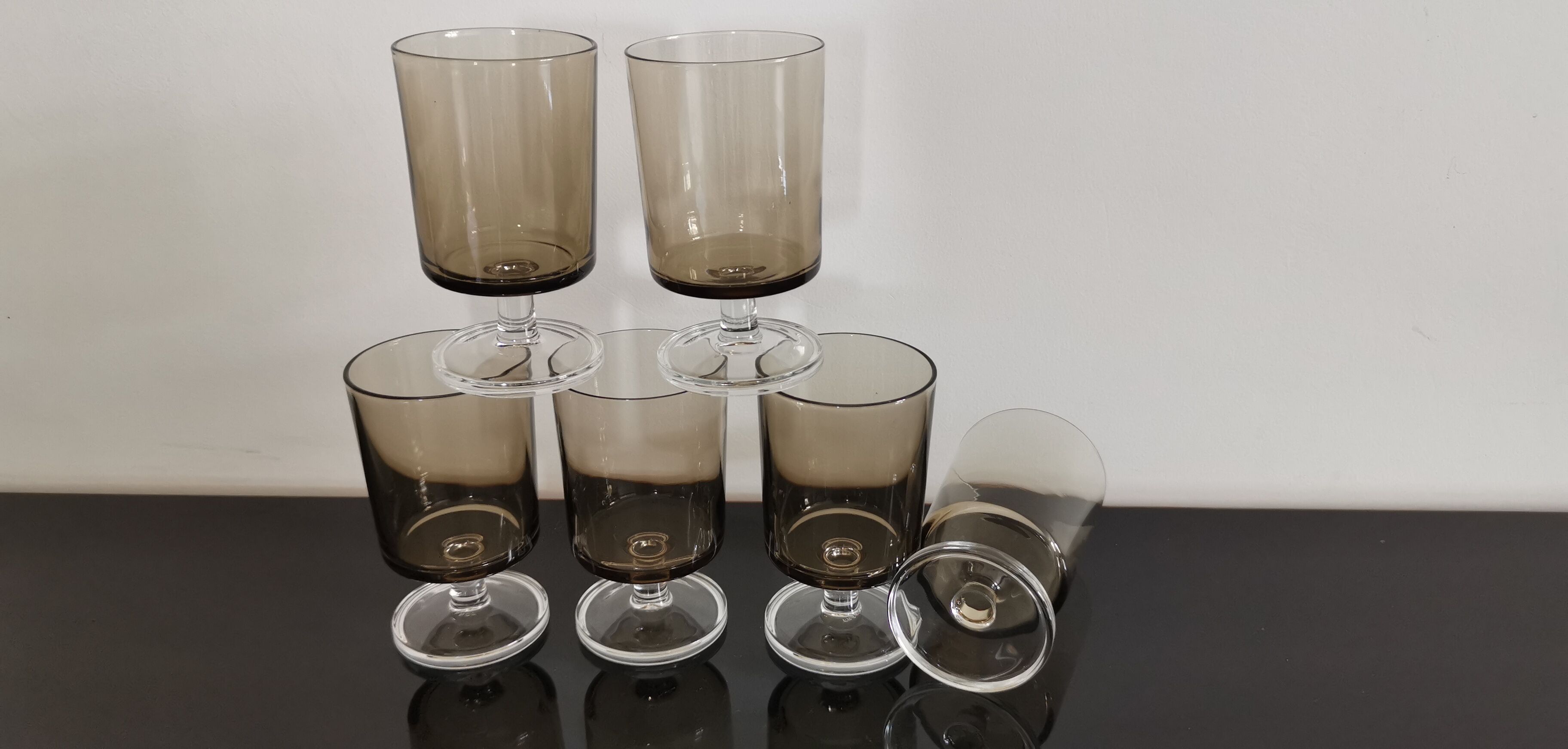 Set of 6 water glasses Cavalier Luminarc smoked vintage 70'S