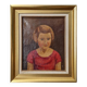Oil on canvas gilded wooden frame old portrait of a young girl classic