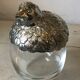 Quail-shaped table mustard silver metal and glass