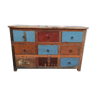 Colorful antique wood chest of drawers with 9 drawers