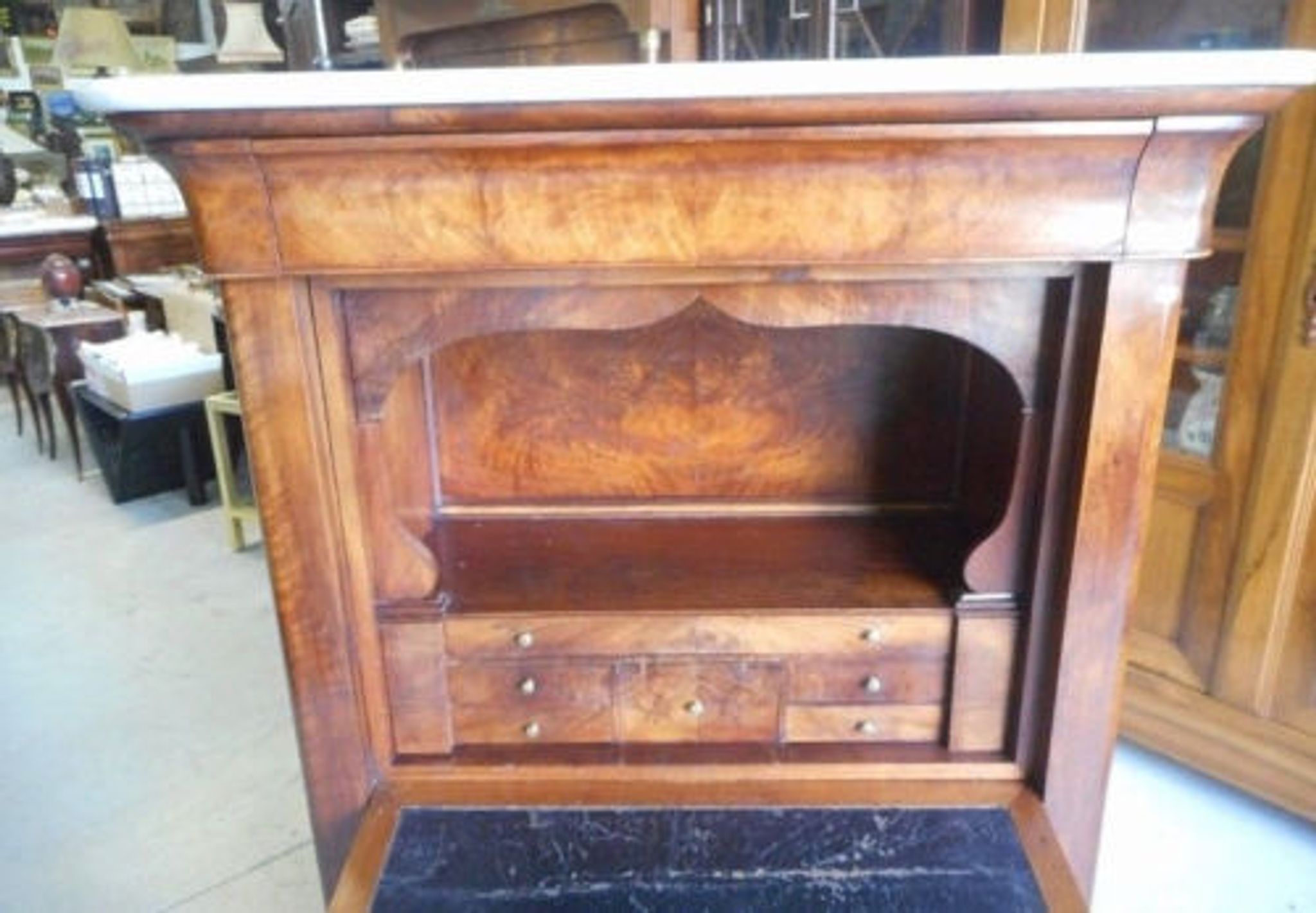 Louis Philippe mahogany secretary with flap and marble top
