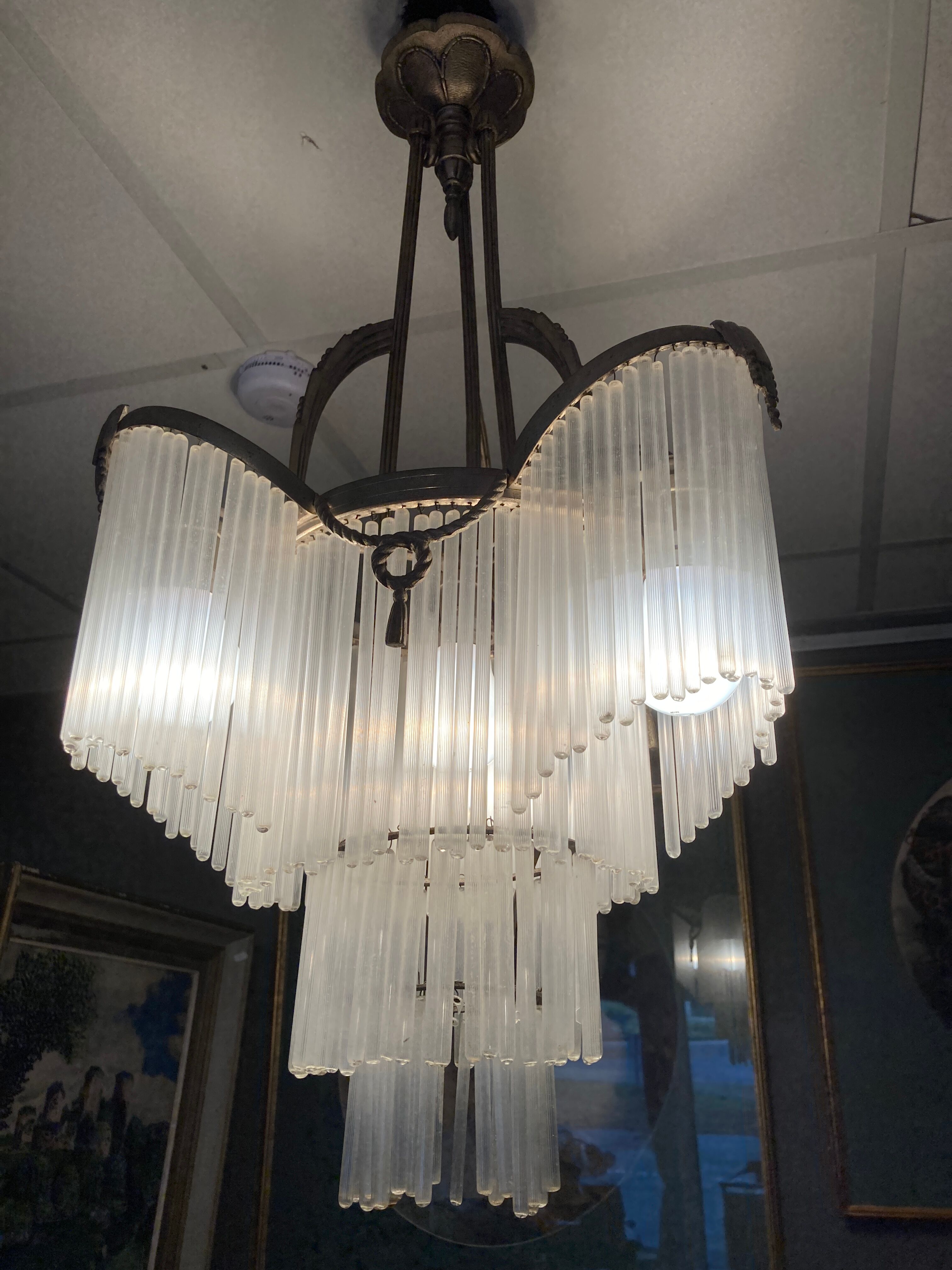 Art deco chandelier silver bronze grapevine