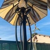 5913 table lamp with brown glass shade Tiffany type