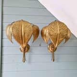 Large pair of brass floral wall sconces, 1960s