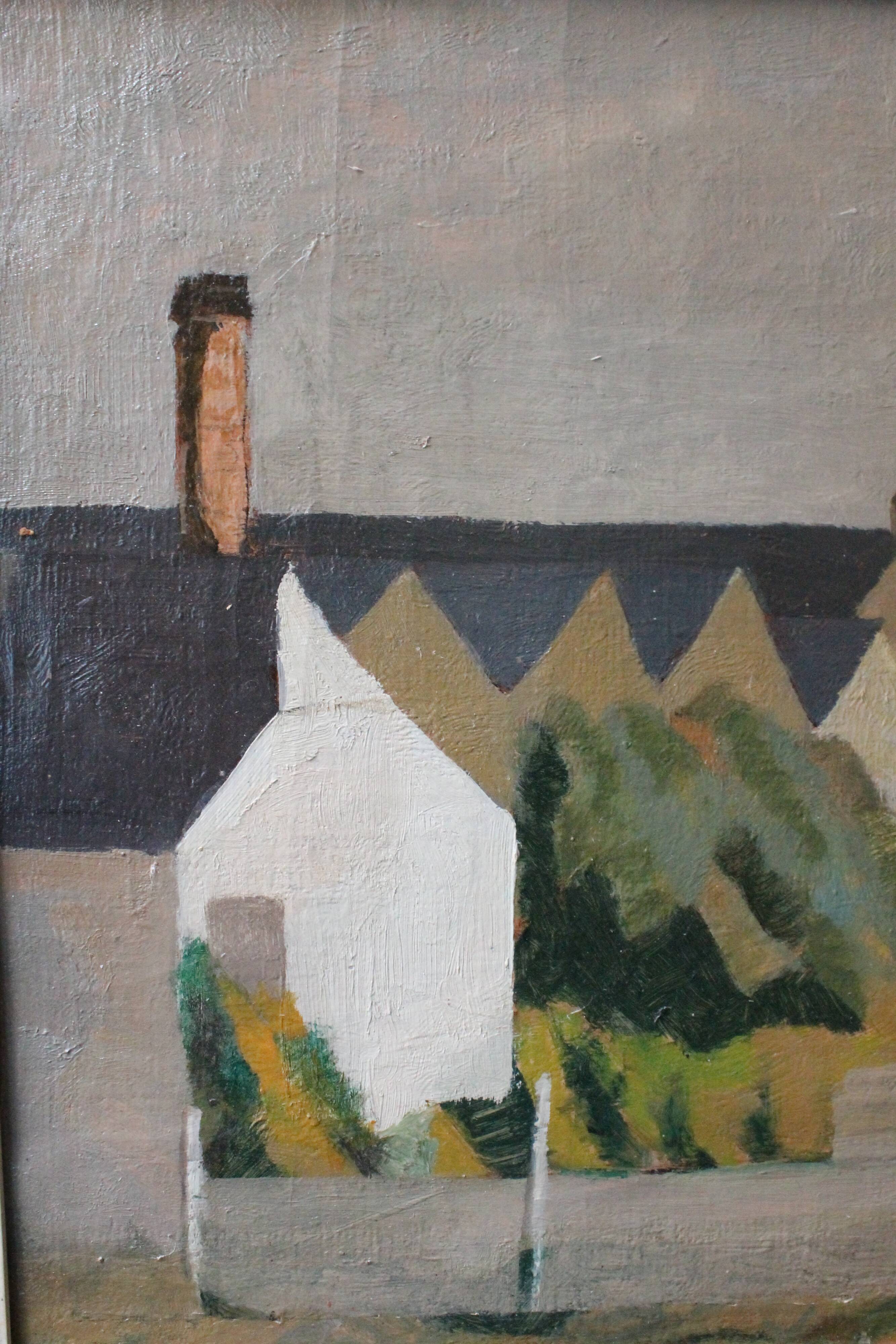 Painting "The roofs of Lesconil in Brittany" French school 20th century