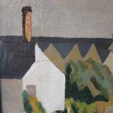 Painting "The roofs of Lesconil in Brittany" French school 20th century
