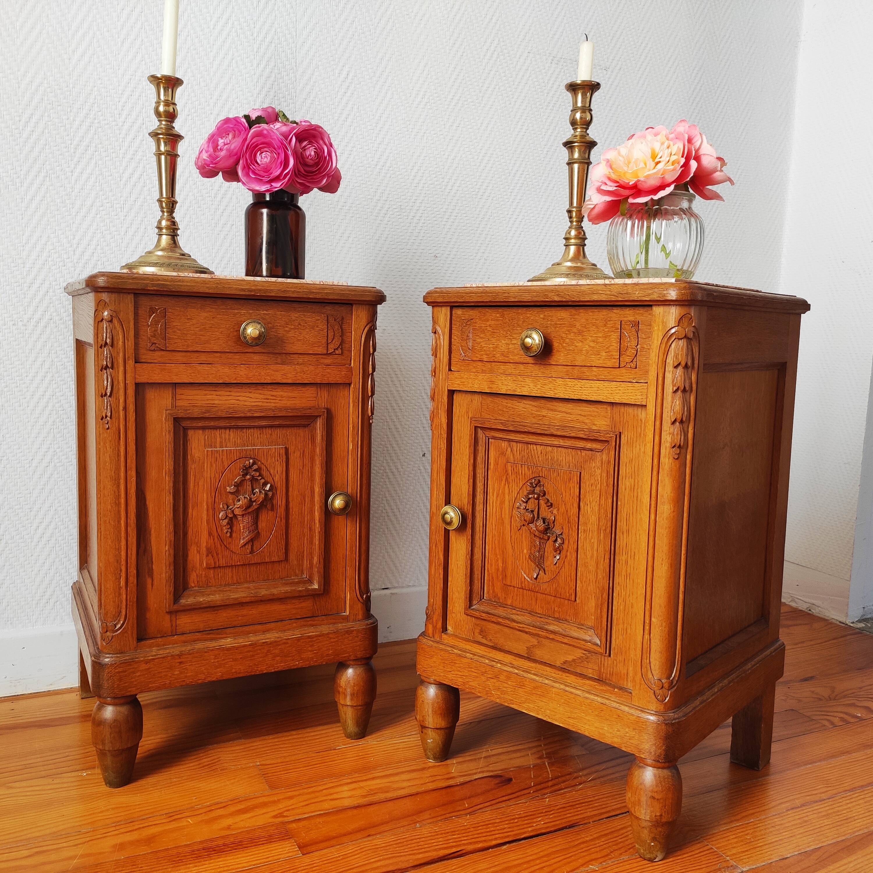 Pair of solid oak bedside tables 1920