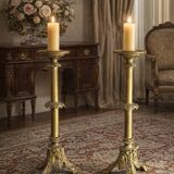 Coppia Candelabri d'Altare Antichi in BRONZO Stile Neogotico H 60 cm