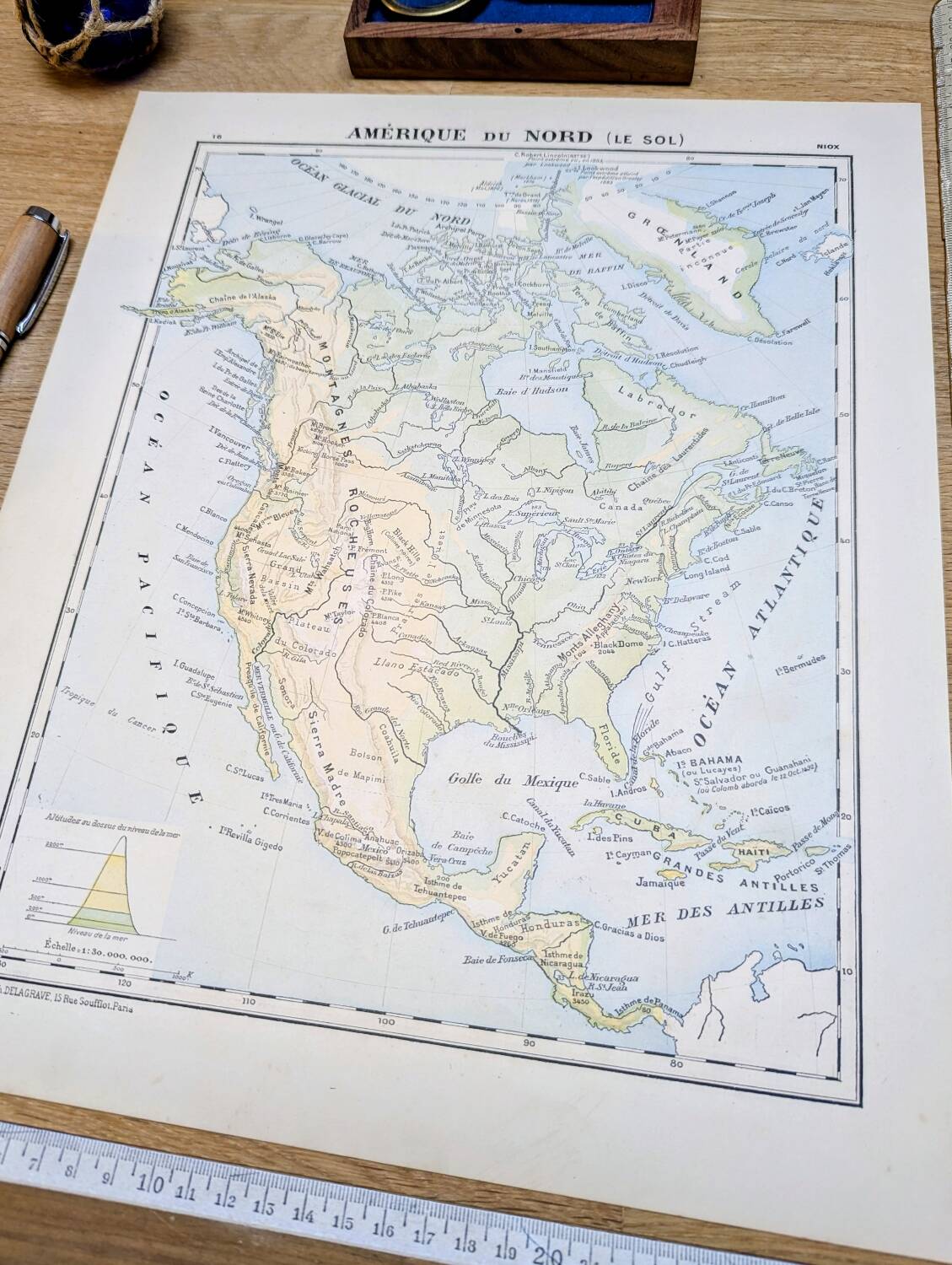 North America. Geographical map printed in 1900.