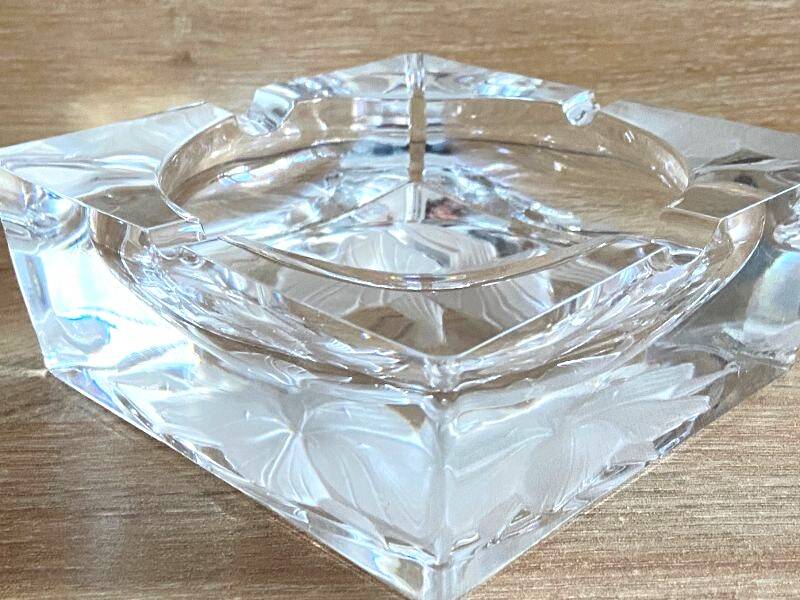 Large Solid Crystal Ashtray France JG Durand Modern Design Art Deco Loft